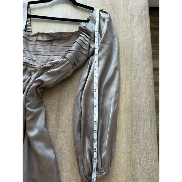 Abercrombie Emerson Satin Long-sleeve Mini Dress in Taupe Size Small Petite - Picture 8 of 8